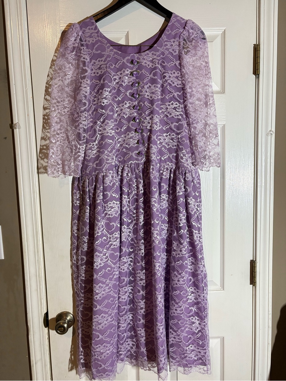 Lavender Lace Midi Dress with Button Bodice